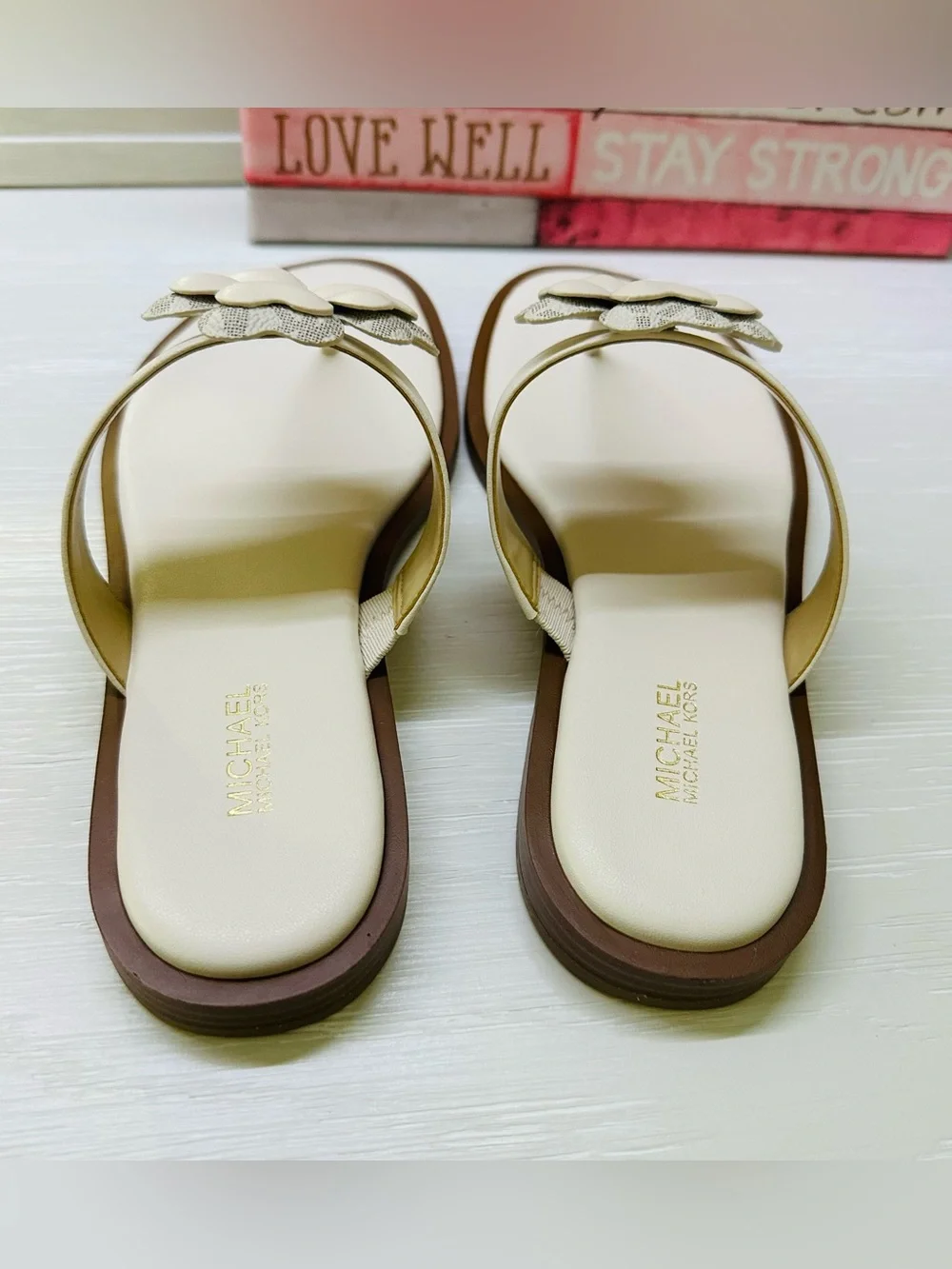 Michael Kors Callie Embellished Signature Logo Trim Thong Sandal